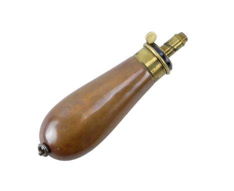 A Victorian pistol powder flask by James Dixon &amp; Sons of Sheffield, 13 cm excluding ring