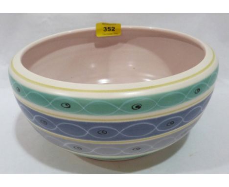 A Poole pottery fruit bowl, painted with bands in blue, grey and turquiose. 9½' diam