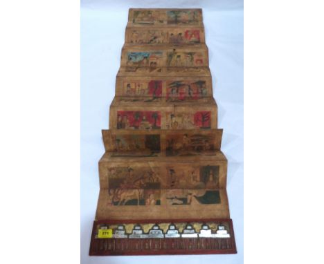 A Burmese folding Parabaik manuscript, containing Buddhist stories, narrated through pictures and text, painted on sa paper, 
