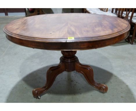 A Victorian mahogany snap-top supper table on tripod support. 47' diam 