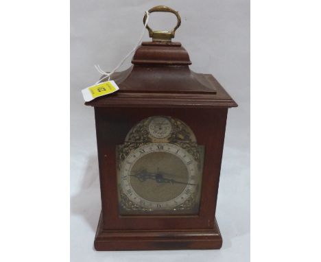 A mahogany bracket timepiece of recent manufacture with English Rotherhams brass drum movement. 9' high