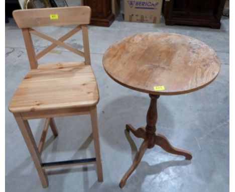 A pine tripod table and a bar stool