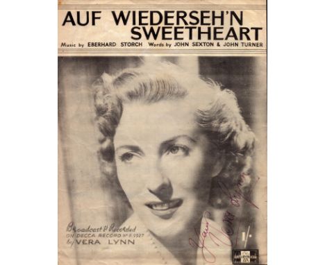 Vera Lynn signed Auf Wiederseh'n Sweetheart vintage music score sheet signature on front cover. Good condition. All autograph