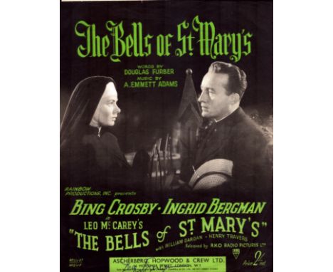 Ingrid Bergman signed The Bells of St Marys vintage music score sheet signature on front cover. Good condition. All autograph