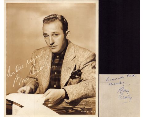 Bing Crosby signed 4x4 inch album page with accompanying 10x8 inch vintage sepia photo. Good condition. All autographs come w