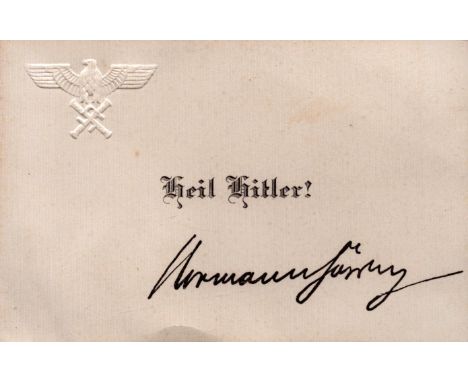 Hermann Goering signed embossed calling card 5x3 inch approx. Good condition. All autographs come with a Certificate of Authe