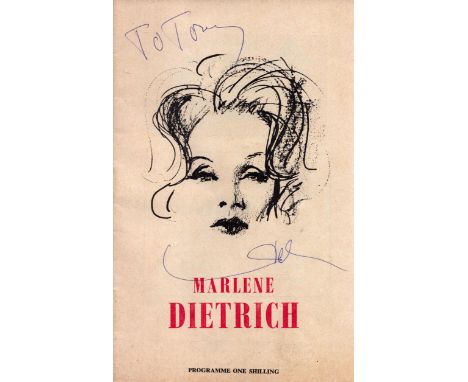 Marlene Dietrich signed vintage 1965 concert programme signature on front cover dedicated. Good condition. All autographs com