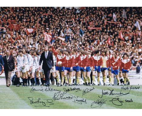 Autographed SOUTHAMPTON 1976 FA CUP WINNERS 16 x 12 Photo showing a wonderful image of the players walking out onto the Wembl