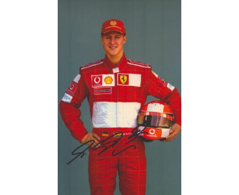 Michael Schumacher signed 7x5 inch colour photo pictured during his time with Ferrari in Formula One. Good condition. All aut