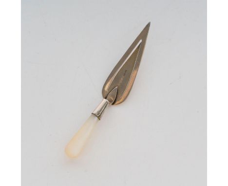 A novelty silver bookmark of trowel form and dating from the end of the Victorian era. This charming example has a mother-of-