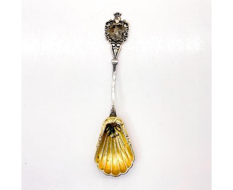 Silver spoon with shell shaped bowl.Hallmarked 800 REU. This item has no reserve. Dimensions: 4.5"L x 1"WCondition: Age relat