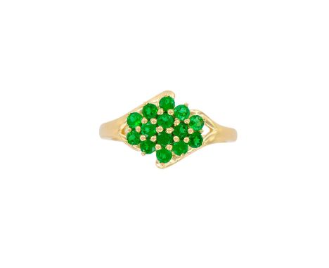 Beautiful shiny 1.00ct tsavorite ladies ring. Weight 3.08 grams. Size 8. Marked 14K. Condition: Good, minor age related wear.