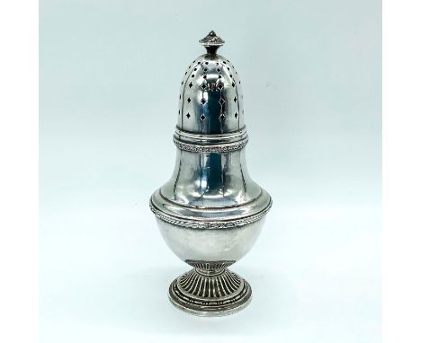 Nice weighted piece with simple pierced top and decorated with fine raised borders. Reed and Barton embossed on the bottom ed