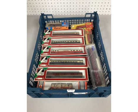 Twelve N Gauge Outline Continental Coaches and Rolling Stock Items by Lima, Roco, Hornby Minitrix, Fleischmann, boxed.