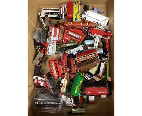 A large collection of Diecast model vehicles mostly buses and trucks, playworn.
