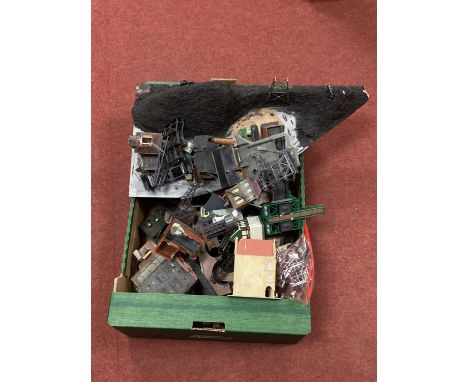 A Quantity of N Scale Plastic Model Lineside Buildiings and Scenics, all appearing to be have been removed from a layout, sma