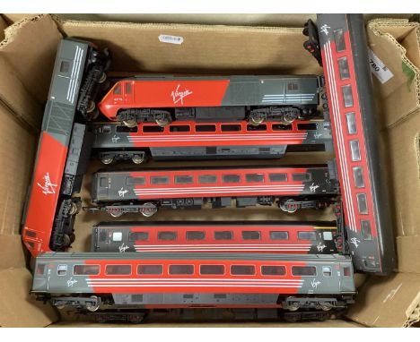 Nine OO gauge Virgin Media locomotives and coaches from Lima and Hornby, including Class 43, playworn.