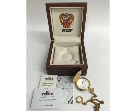 A Tissot pocket watch and chain with box and paperwork.