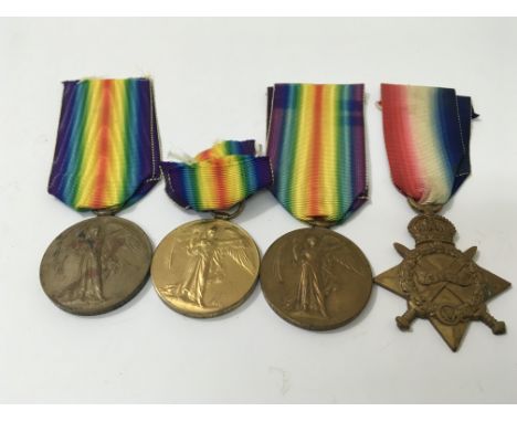 Four I World War medals, the 1914/15 star awarded to 2909 L.DFDR .HARNAM.SlNGH 21/Cavy.F.F the others awarded to PW 3515 Pte.
