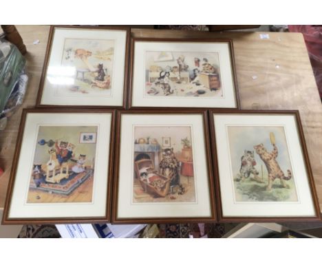 Five framed Louis Wain style cat prints