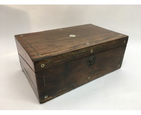 A rosewood writing slope inset with mother of pearl decoration, approx 40cm x 24.5cm x 16cm.