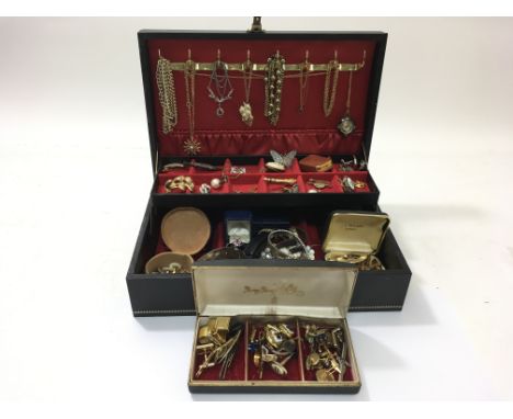 A jewellery box containing a quantity of costume jewellery to include some silver items, Tissot, Ingersoll and Casio watches,