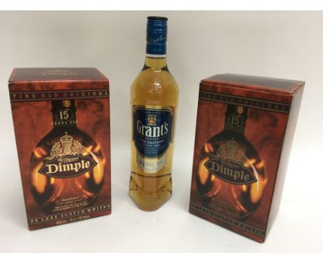 Two boxed Fine Old Original Scotch Whisky dimples and a bottle of Grant's cask edition blended Scotch whisky