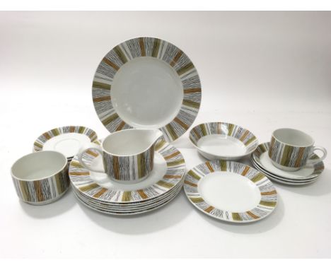 A Midwinter modern design dinner service to include a set of large dinner plates, smaller dinner plates, side plates, six cup