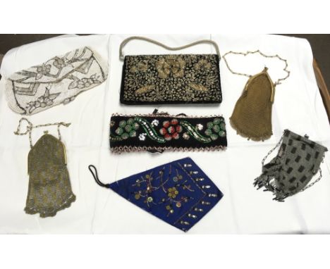 A small collection of vintage bags and beadwork including 1920's mesh bags