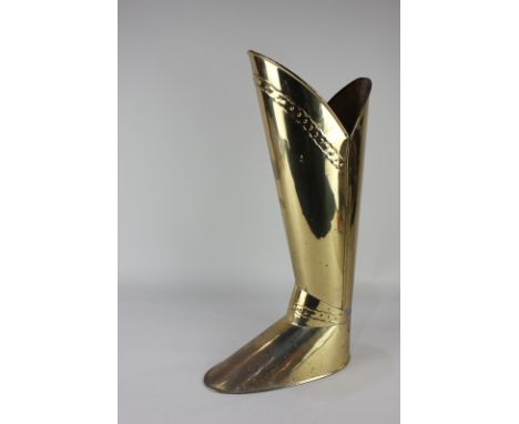 A brass stick stand in the form of a boot, 52cm