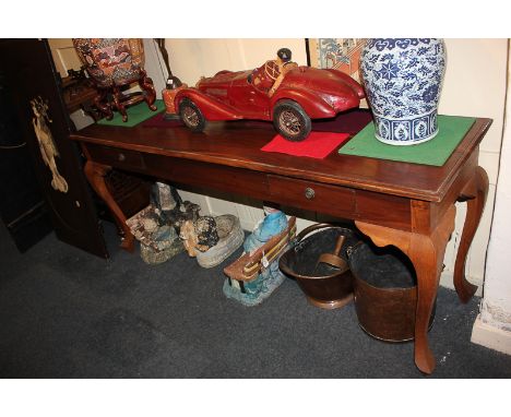 A reproduction console table with rectangular top, two small drawers, on cabriole legs, 79cm