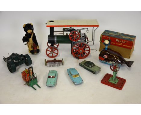 A Mamod steam traction engine with power-press, to/w a boxed Japanese Ko tinplate 'Billy the Ball-Blowing Magic Whale' with c