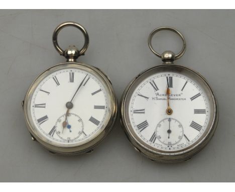 A late Victorian silver open-faced pocket watch with English lever movement, Birmingham 1896, to/w a later pocket watch with 