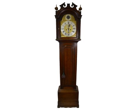 Isaac Nichols, Wells, a late 18th century oak longcase clock, the eight-day movement with arched brass and silvered Roman dia