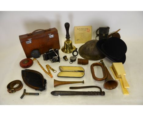 A quantity of 'gentleman's collectibles', including bowler hat by Tress & Co. of London (56 cm inner size), fly reel by Walke