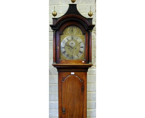 Joshua Frattle, Portsmouth, an 18th century 8-day mahogany longcase clock, the brass and silvered arched dial with strike/sil