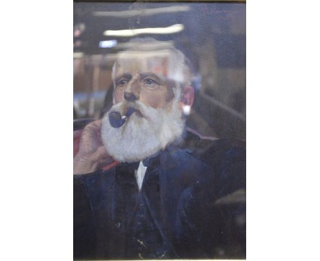 John Rathbone Harvey - Portrait of a white bearded gentleman smoking a pipe, oil on board, signed and dated 1925 upper right,
