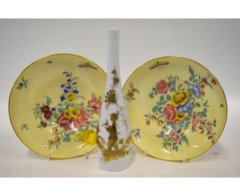 A pair of Royal Worcester bowls painted with floral sprays and butterflies, circa 1930, 21.5 cm diam to/w a Rosenthal porcela