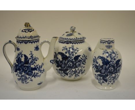 An early Worcester 18th century blue and white ovoid tea canister and cover decorated with the fir cone pattern, 13.5 cm to/w