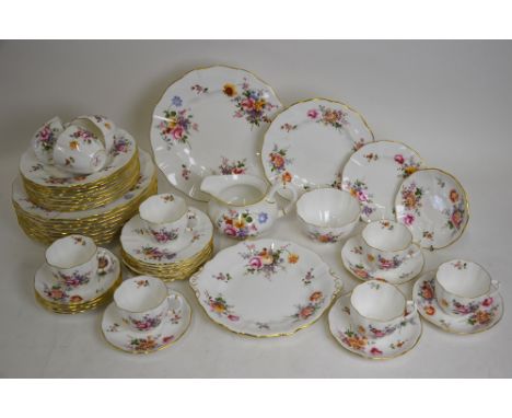 Royal Crown Derby bone china 'Derby Posies' dinner and tea service comprising ten x 26.5 cm plates; ten 21 cm; nine 16 cm, bo