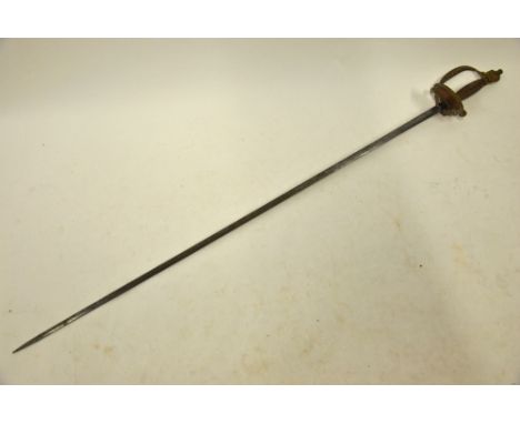 A court/small sword with etched 80 cm slender blade and brass hilt (lacks scabbard)