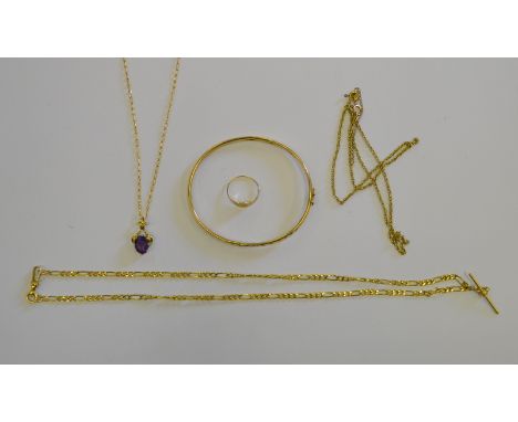 Various items of jewellery including amethyst pendant, yellow metal set, 9ct yellow gold chain, child's signet ring, set 8-cu