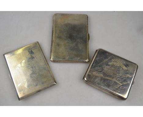 A heavy quality silver cigarette case with engine-turned decoration, Smith & Bartlam, Birmingham 1943, to/w a sterling cigare