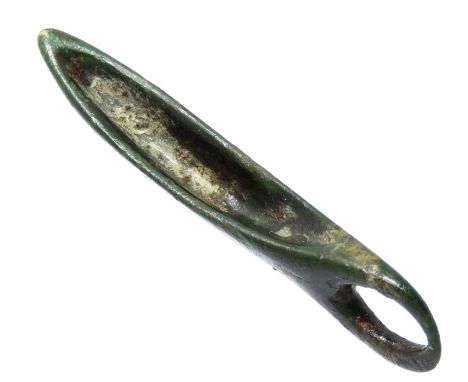 Iron Age Cosmetic Mortar.  Circa, 1st century BC-1st century AD. Copper-alloy, 79mm x 17mm, 21.6g. A small mortar 'Woad Grind