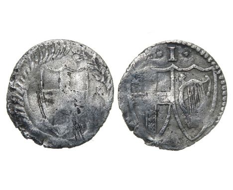 Commonwealth Penny.  Circa, 1649-60 AD. Silver, 0.41. 13.45 mm. Shield enclosing St Georges cross, within wreath. Reverse: Co
