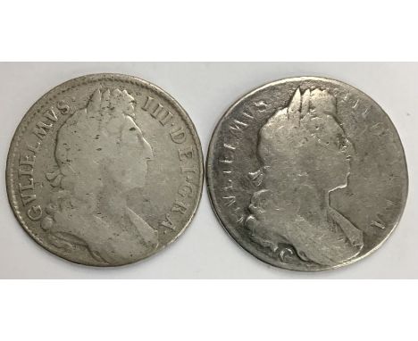 William III Halfcrown’s, 1696 OCTAVO large shieldswith early harp and a Chester 1697 NONO large shields.