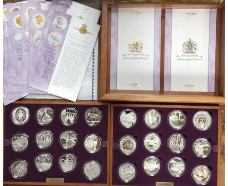 Elizabeth II Jubilee Silver (two are .999 fine silver) crown set in presentation case with Certificates, Twenty of them have 