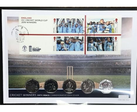 Rare Royal Mint/Royal Mail 2019 ICC Cricket World Cup Isle of Man 50p coin First Day Cover,limited edition of 495. 