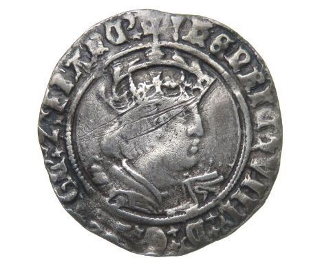 Henry VIII Groat.  Second Coinage, 1509-26 AD. Silver, 2.61 grams. 24.74 mm. Crowned bust right, HENRIC VIII D G R AGL Z FRAN