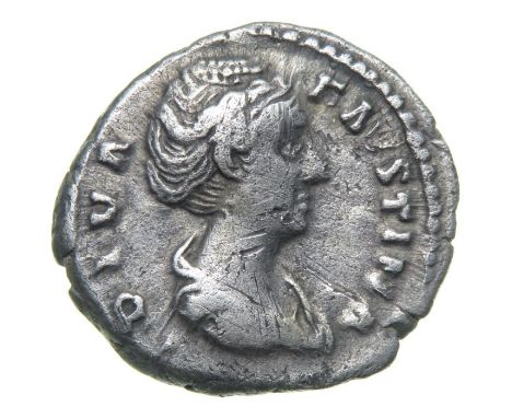 Faustina Denarius.  Rome, after AD 147. Silver, 2.95 grams. 18.63 mm. Draped bust right, DIVA FAVSTINA. Reverse: AETERNITAS, 